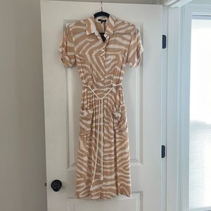Neutral Zebra Stripe Button Up Collar Shirt Dress
